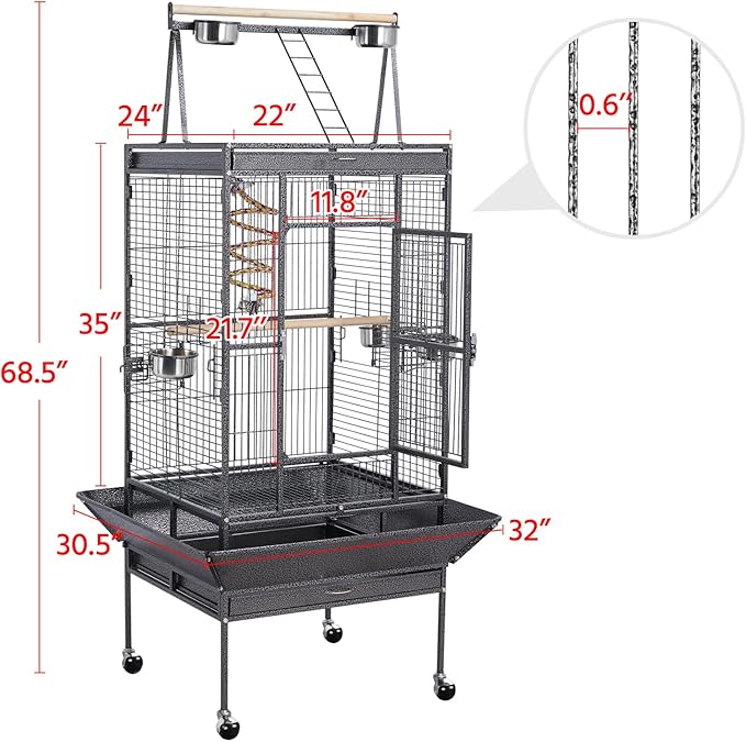 Yaheetech 69-inch Wrought Iron Rolling Large Parrot Bird Cage - Image 3