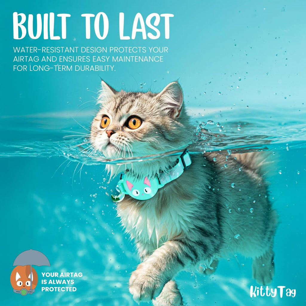Cat Collar with AirTag Holder, Compatible with Apple AirTag 1st & 2nd Gen – Breakaway, Reflective & Glow in the Dark, Waterproof, with Bell, Adjustable 9-12" Kitten Collar – Green Mint