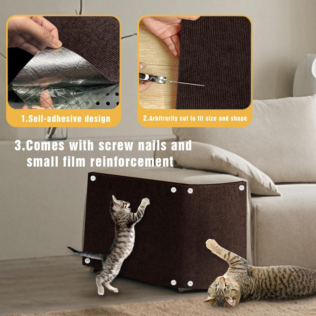 Cat Scratch Mat, 3PCS 39.4"x11.9" DIY Trimmable Self-Adhesive Cats Scratching Mat, Couch Protector from Cats Claw, Cat Scratch Furniture Protector Or Couch Protector (Brown)