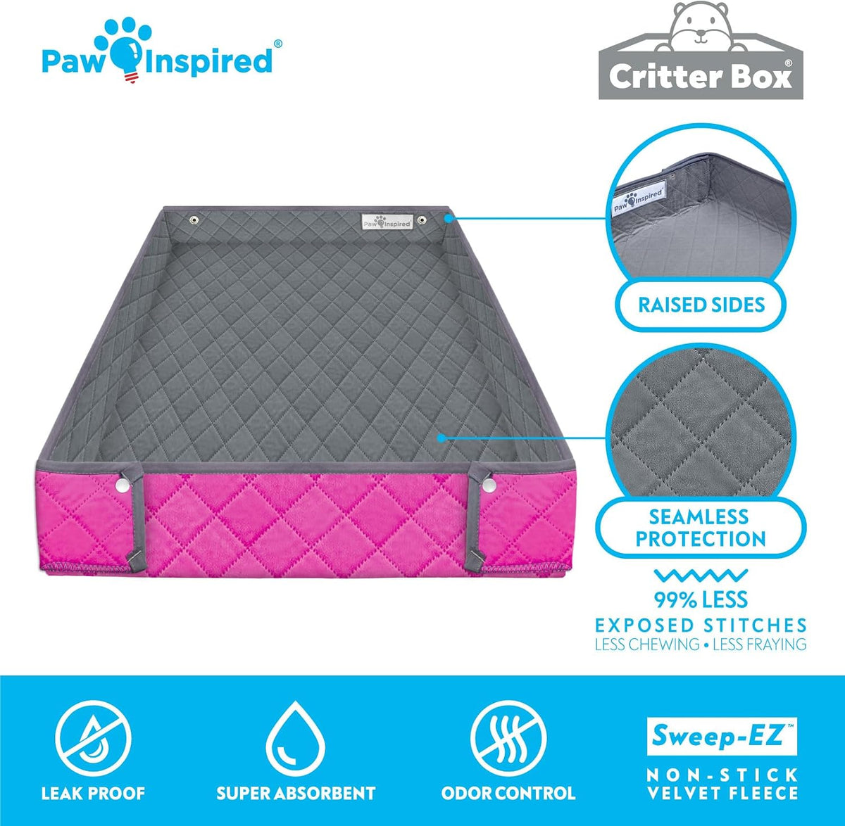 Paw Inspired Reversible Critter Box Raised Sides Liner, Midwest, Gray/Pink