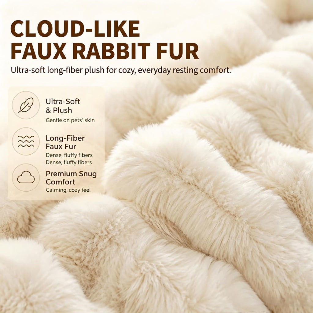 Large Plush Cat Mat for Sofa, Non Slip Cozy Pet Bed for Cats Small Dogs, Raised Edge Furniture Protector Mat, Beige L Size 29.5 x 29.5 Inch