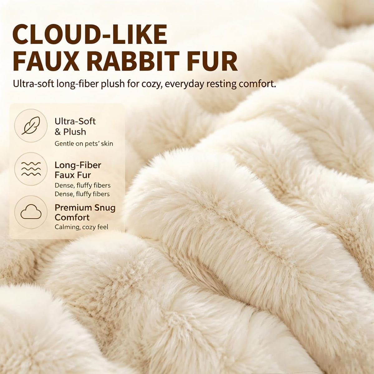 Large Plush Cat Mat for Sofa, Non Slip Cozy Pet Bed for Cats Small Dogs, Raised Edge Furniture Protector Mat, Beige L Size 29.5 x 29.5 Inch