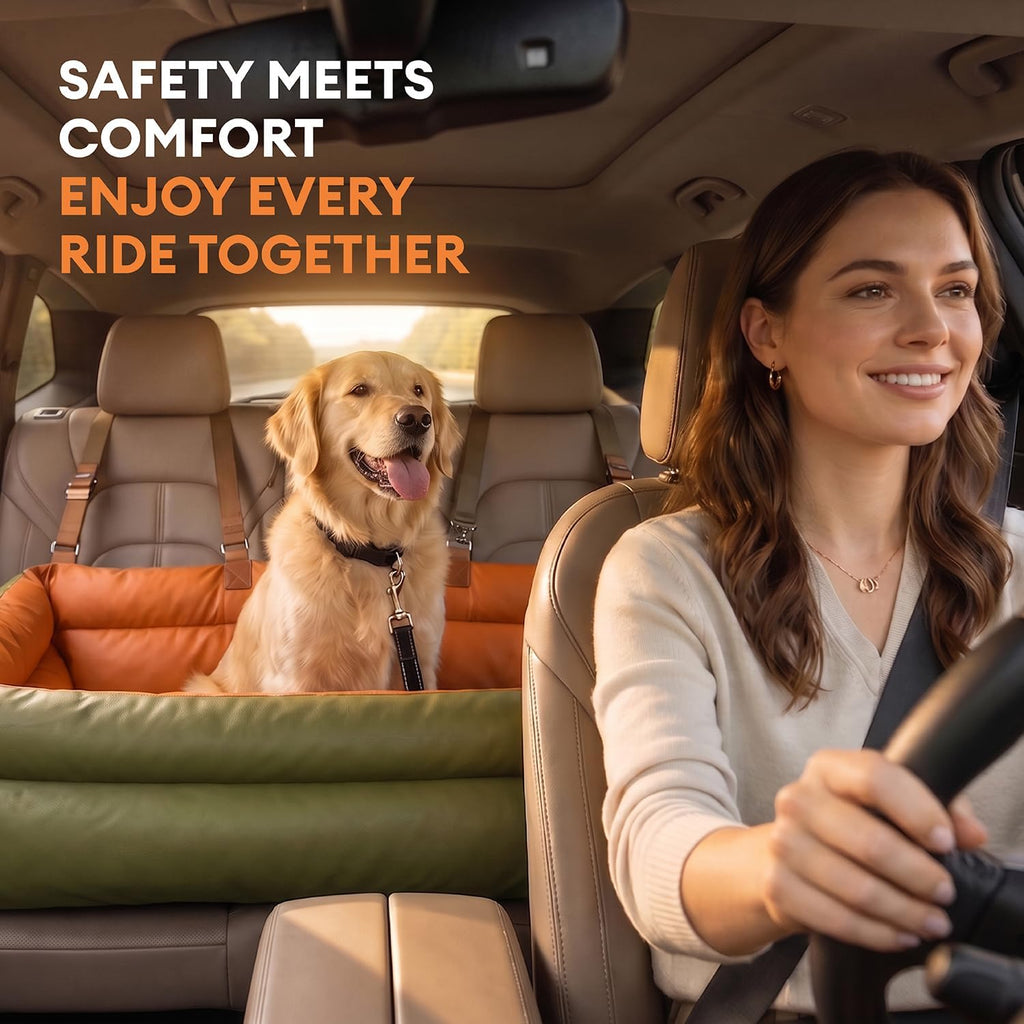 FUNNY FUZZY Leather Dog Car Seat for Large Size Dogs, Pet Booster Car Seats