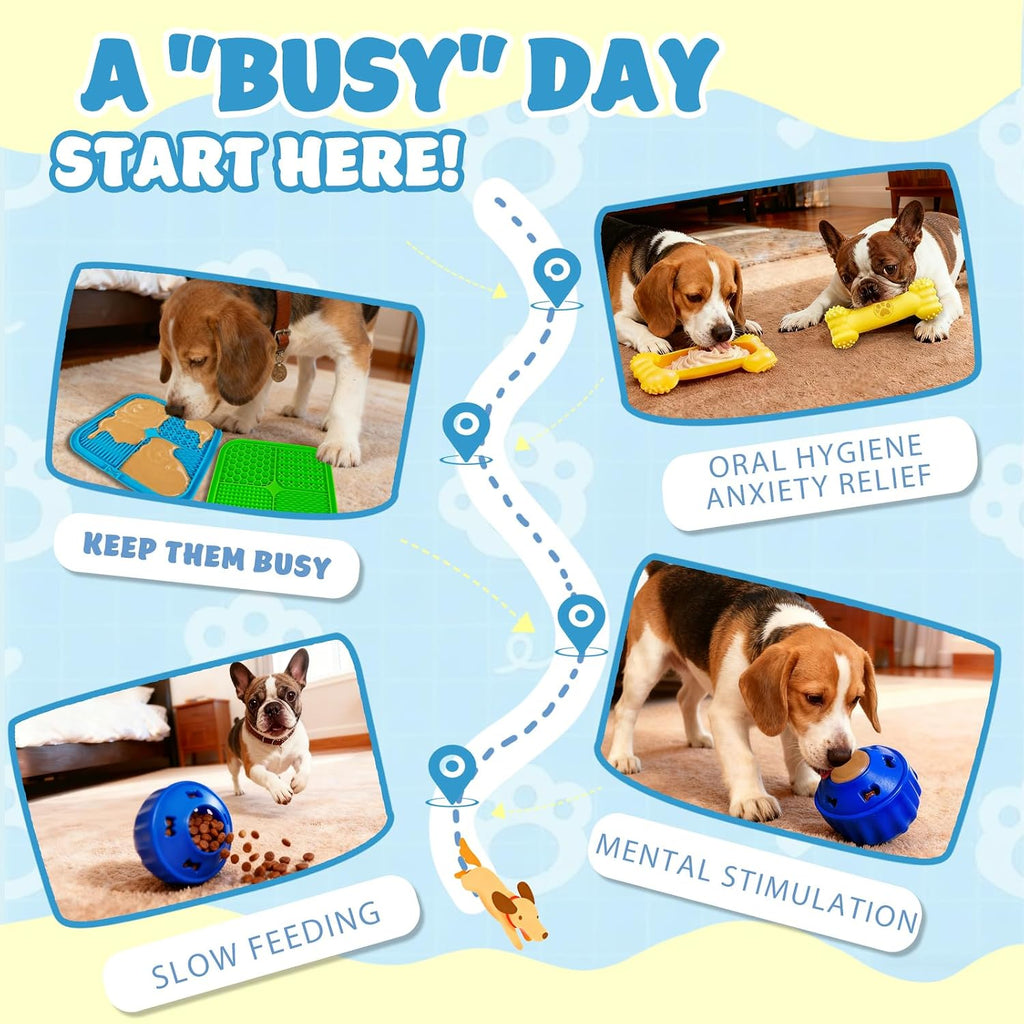 6 Value Pack Enrichment Toys for Dogs Lick Mat, Frozen Bone Power Chew & Frozen Dog Puzzle Toy, Treat Dispensing Slow Feeder Dog Enrichment Toys to Keep Them Busy for Stimulating & Cognitive Toys