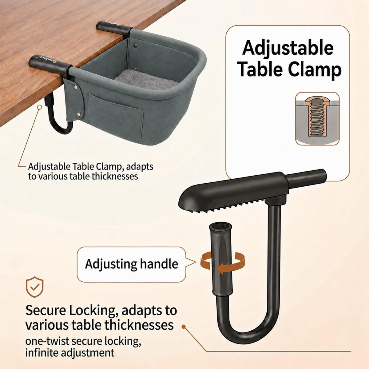 Extra-Sturdy Clamp-On Cat Desk Bed Attachment for Large Cats 50LBS,Desk Mount Cat Perch Hammock with Dual-Sided Detachable Mat&Side Storage Pockets,Tool-Free Easy Install for Gaming/Office(Sage Green)