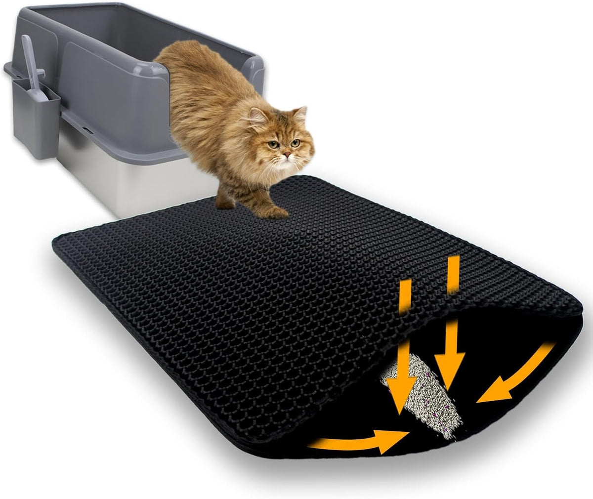 Cat Litter Box Mat,Double-Layer Honeycomb Litter Trap 30"x22" Blakc