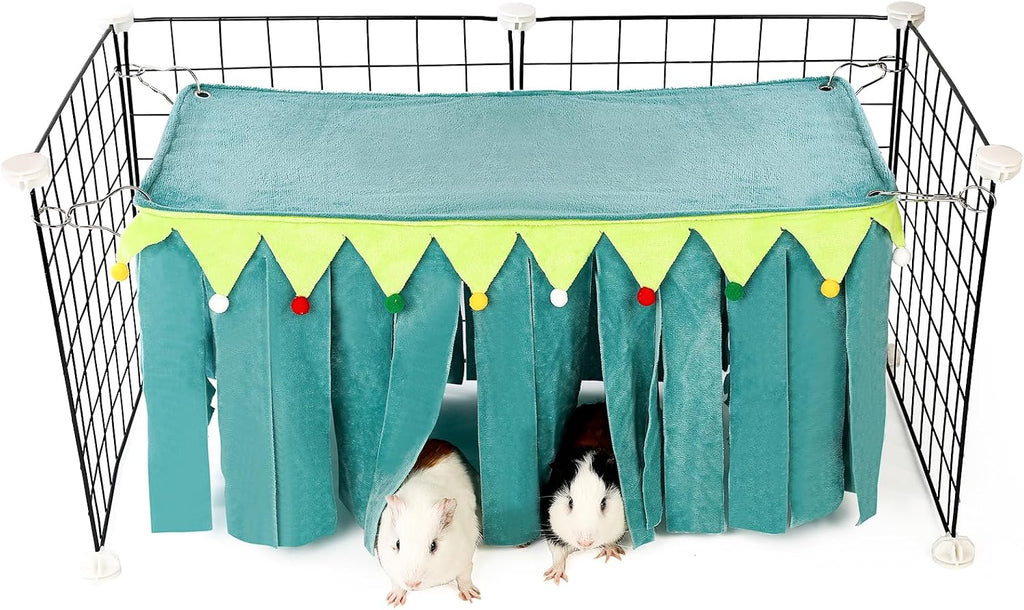 Guinea Pig Hideout - Guinea Pig Corner Hideout, Three-Sided Fringes, Triangle Top and Washable Hides, Suitable Hides for Rabbit and Other Small Pets, No Metal Fences, Green