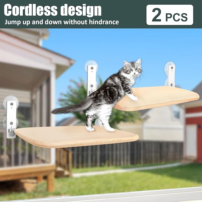 Sunhoo 2PCS Cat Window Hammock Perch Cordless Window Sill Seat Bed Foldable - Image 3