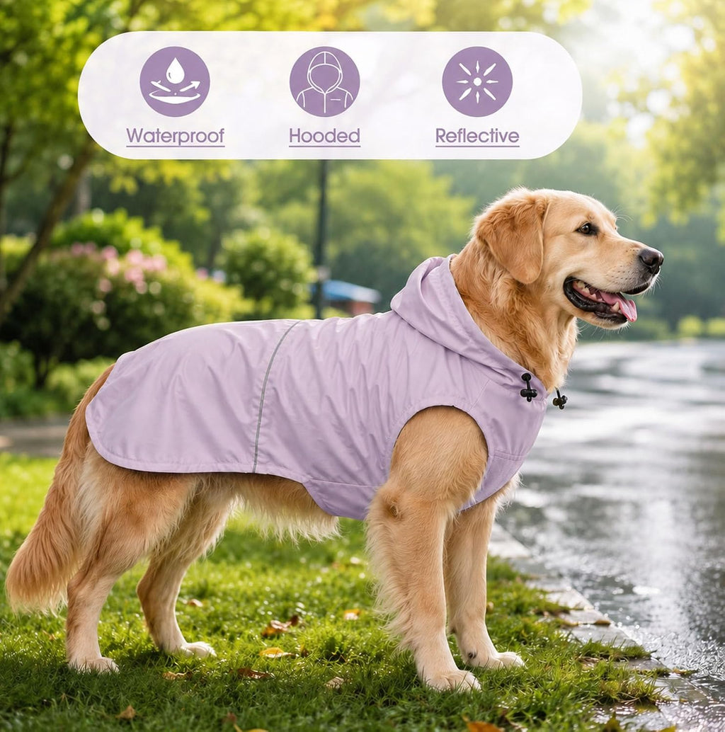 Morezi Dog Raincoat, Waterproof Dog Rain Jacket with Hood & Reflective Rim