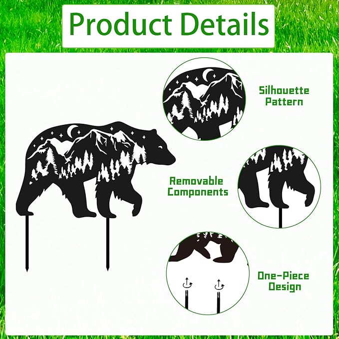 Bear Metal Garden Stakes Yard Decor, Lawn Ornaments - Image 3