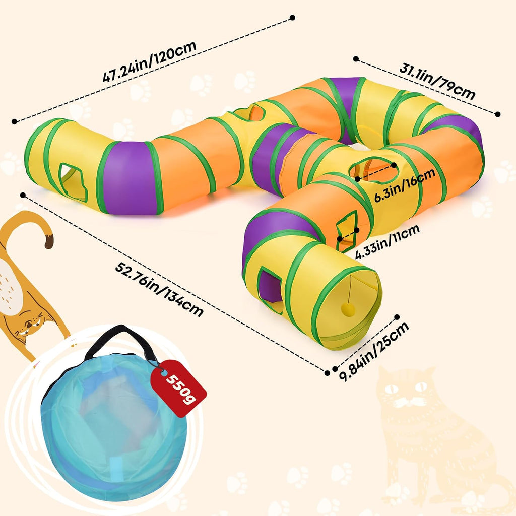 Petizer Portable Cat Tunnels for Indoor Cats, Pop Up Tear-Resistant Cat Tube, Waterproof & Washable Play Tunnels for Cats, Kittens, Kitty, Puppy, Rabbit (Rainbow Color)