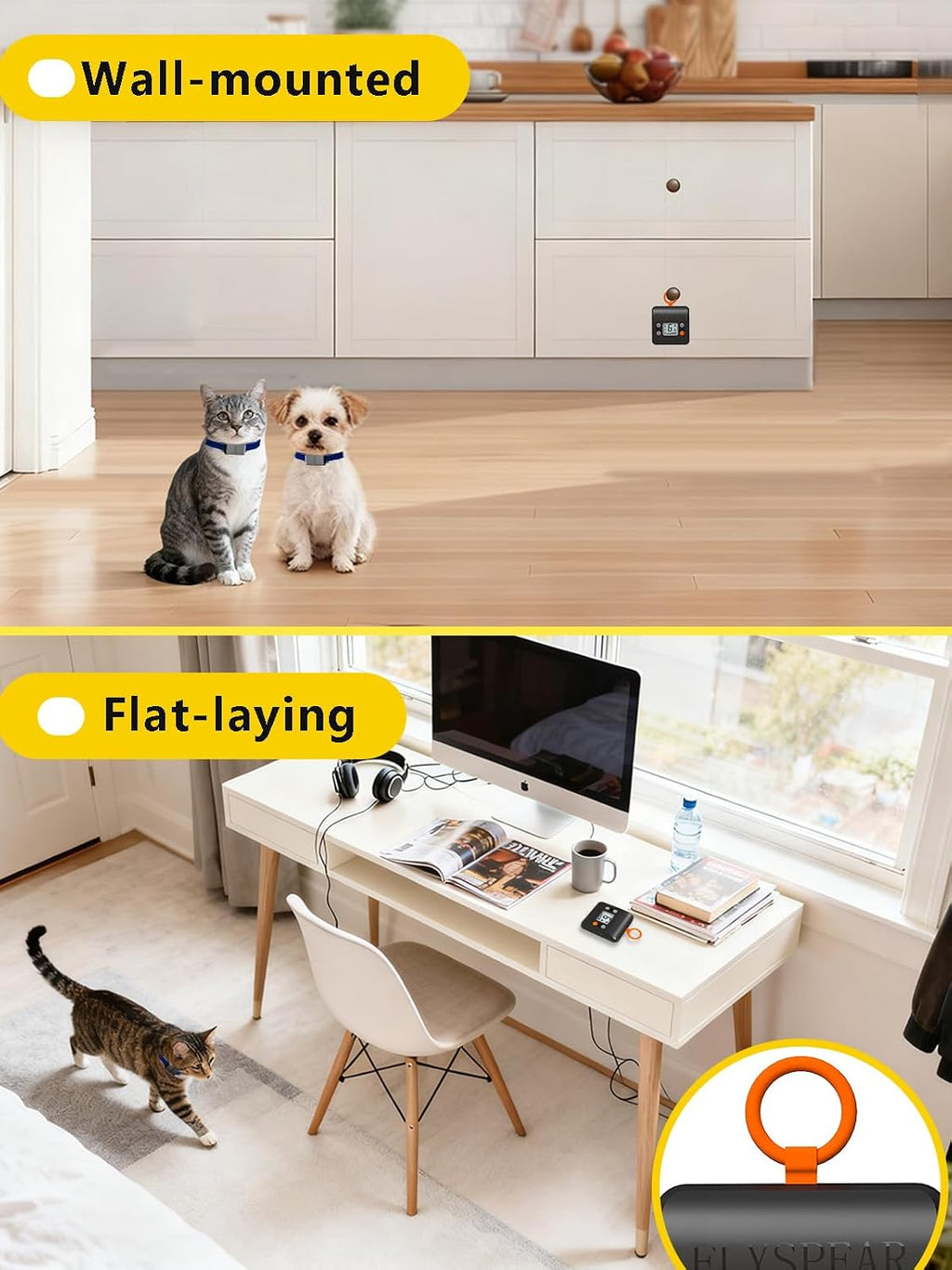 Wireless Cat Barrier with 2 Transmitters - Rechargeable Indoor Barrier with 6 Adjustable Range Radius up to 7 ft, 6 Adjustable Safe Static Intensity, Fence System for Cats Small Dogs with Hook