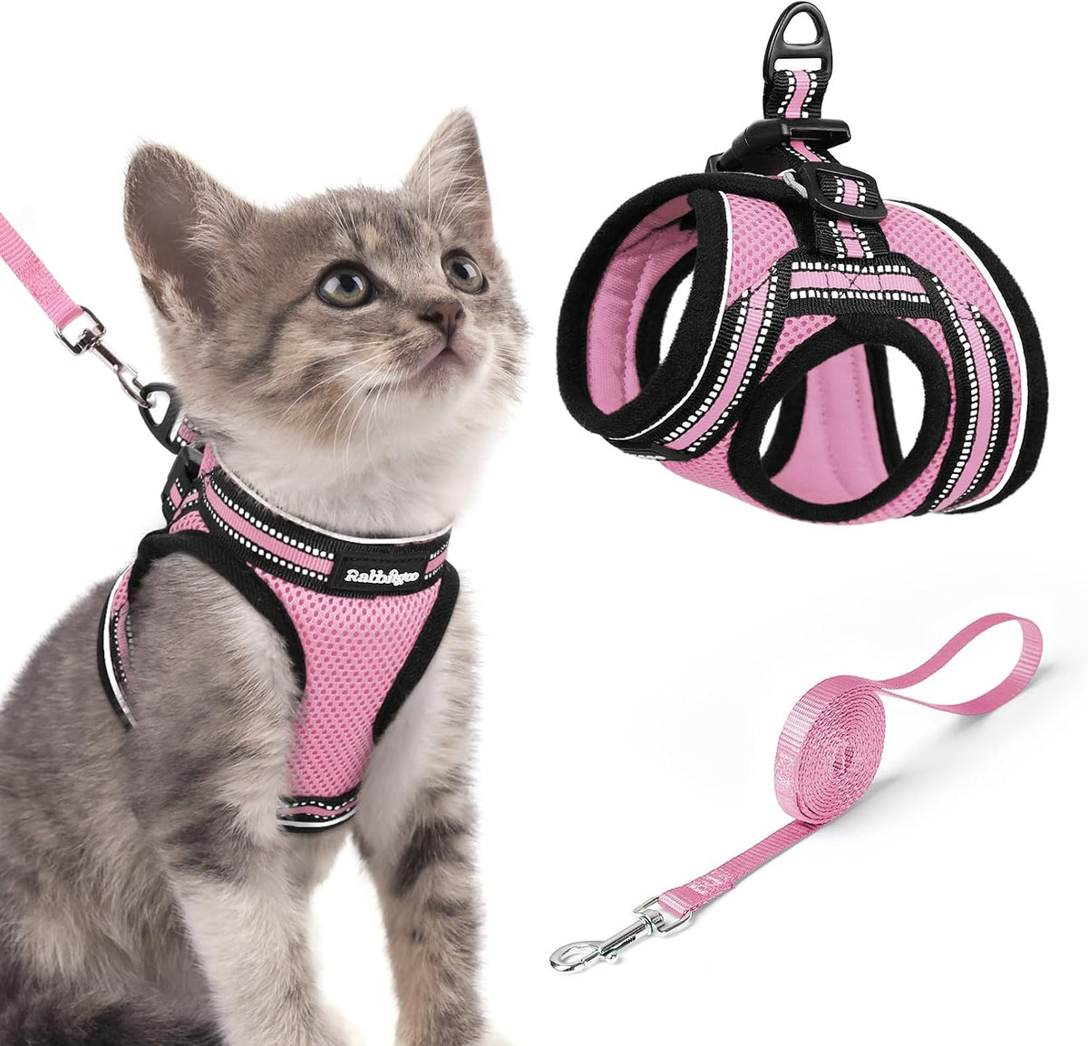 rabbitgoo Cat Harness and Leash Set, Step-in Soft Vest, Pink