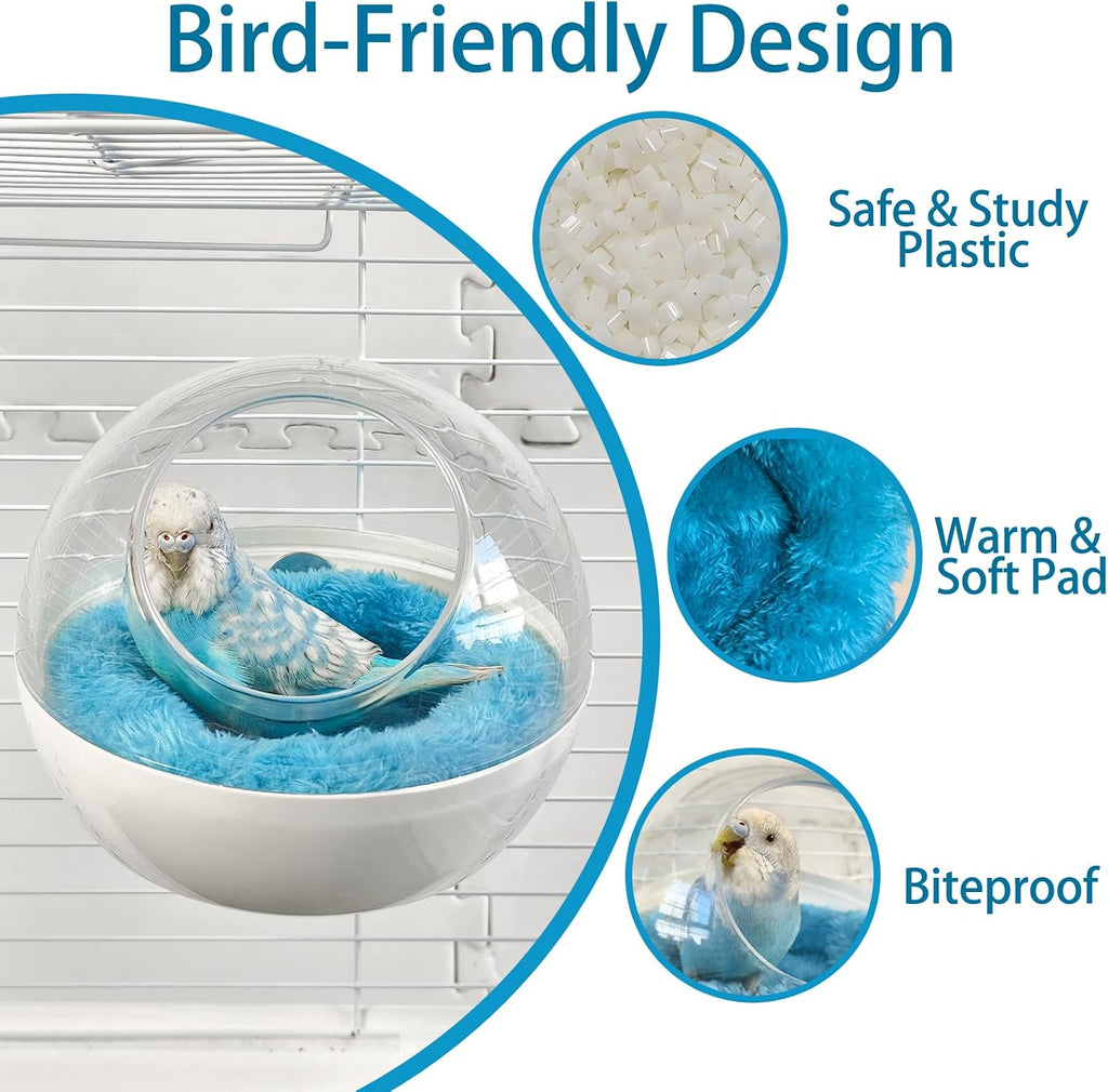 Bird Nest, Warm Bird Bed for Cage, Clear Parrot Nesting House with 2 Mats Hanging Parakeet Cage Accessories for Lovebird, Canary, Budgie, Finch, Hamster (Clear)