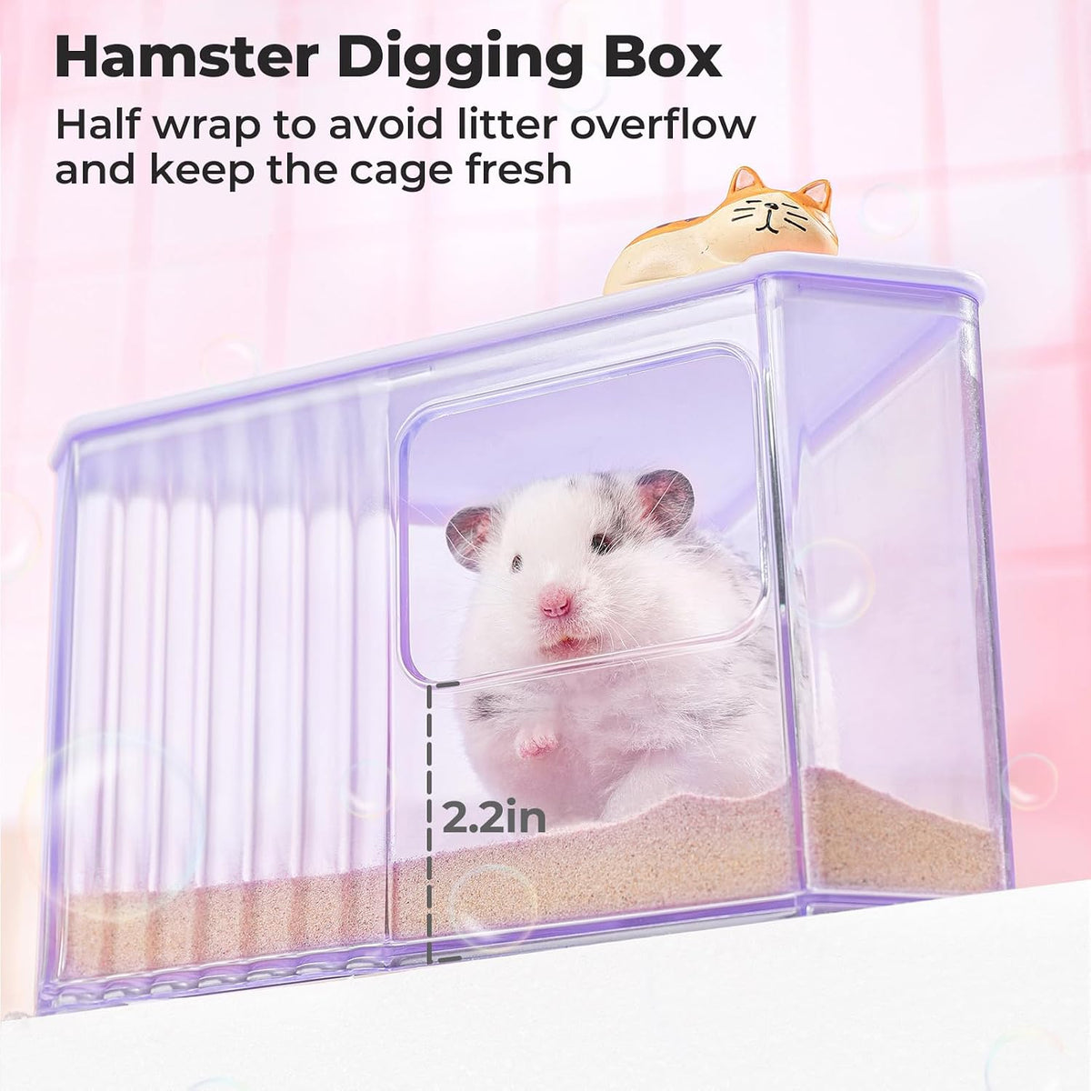 mini&moe Hamster Sand Bath Container - Small Animal Bathroom Shower Room Large Space Corner Digging Box with Cleaning Scoop Rat Dust Bath House for Guinea Pig, Hedgehog, Gerbil