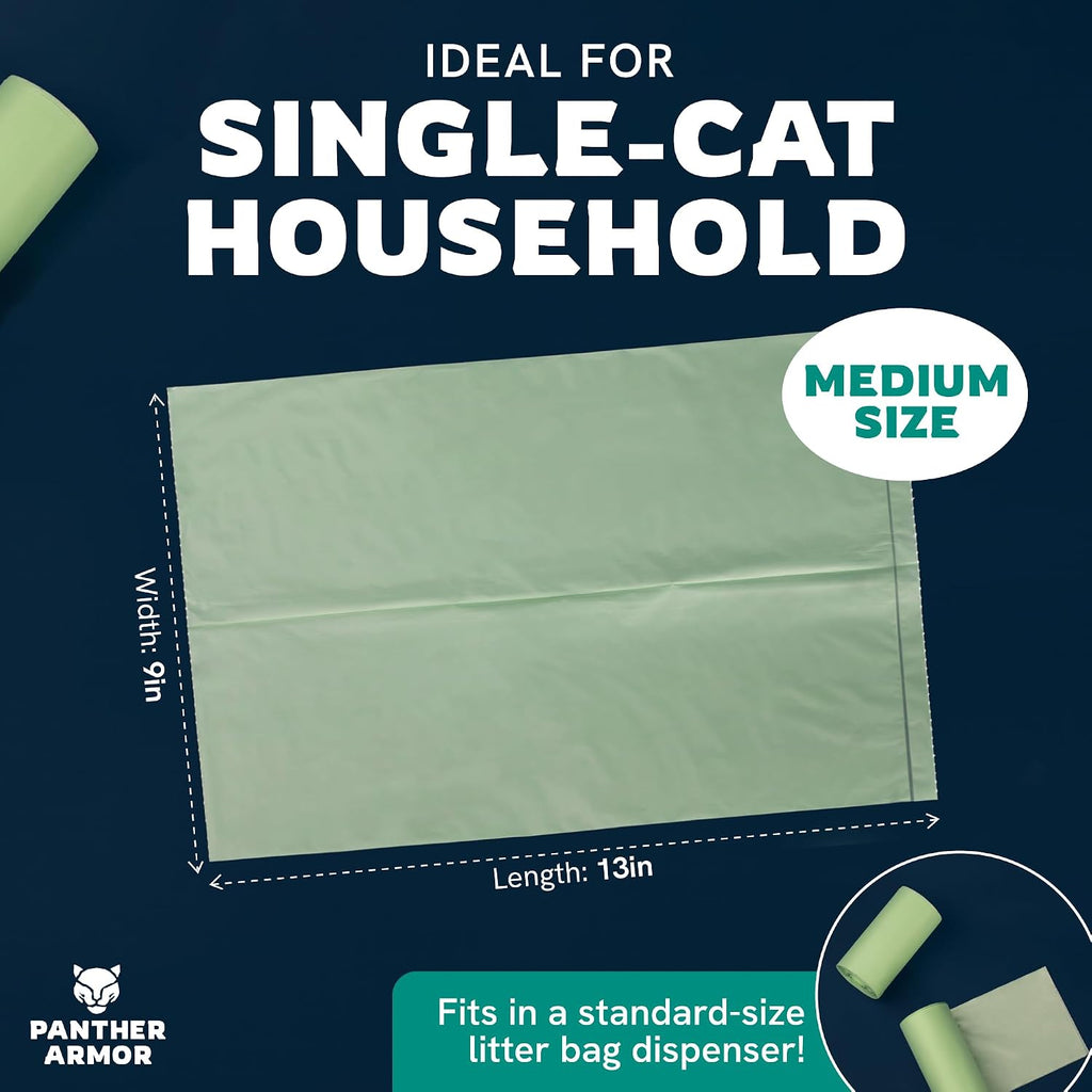 Panther Armor Cat Litter Bags for Poop, 100 Compostable Cat Poop Bags