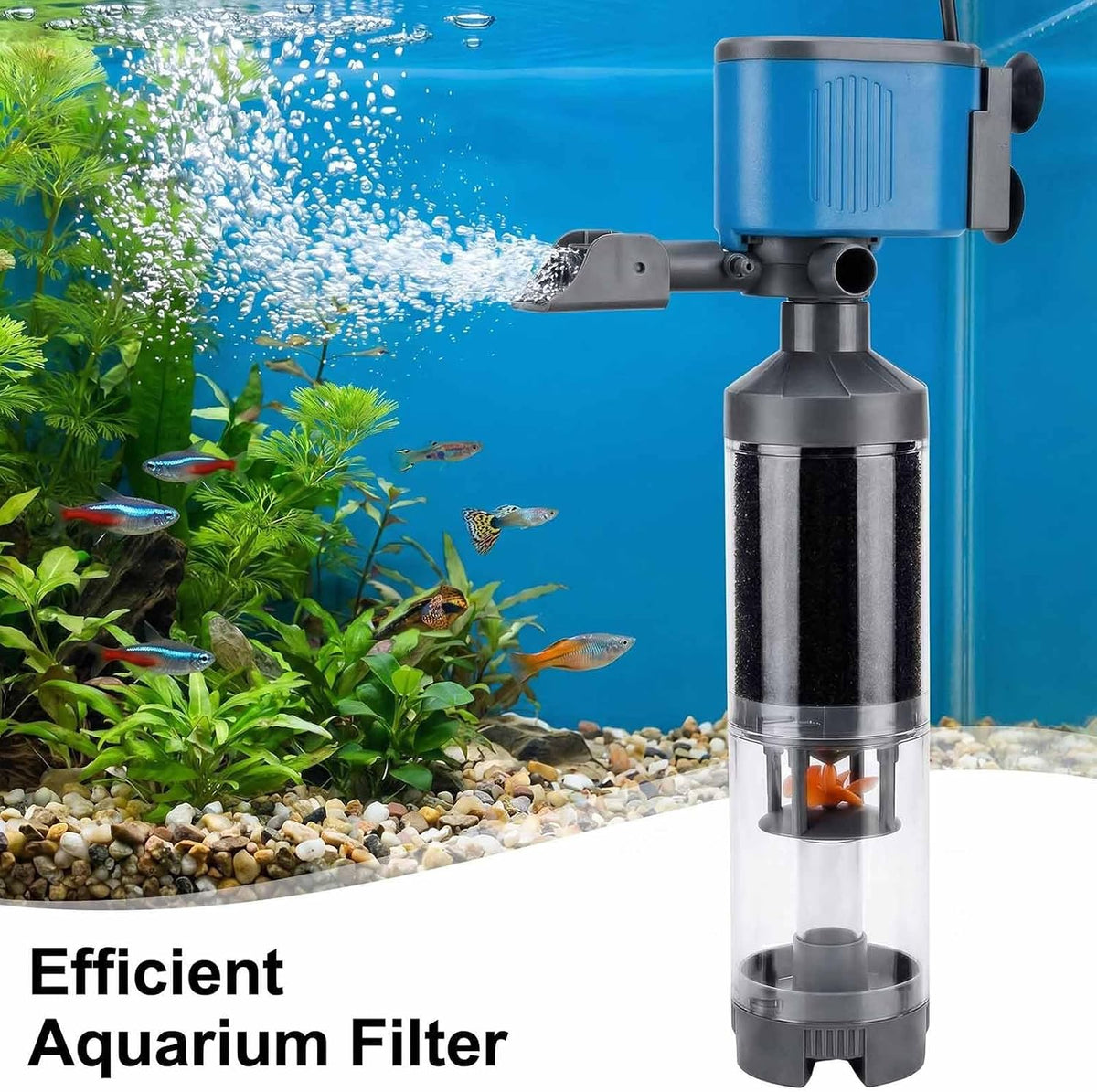 25W 5-in-1 Aquarium Pump w/Replaceable Sponge Filter Cartridge, 475.5 GPH, 3.3 FT Head, Oxygenates Supply,Filters & Purifies Water,Boosts Circulation,Removes Fish Waste,Water Changes, Clear Tanks