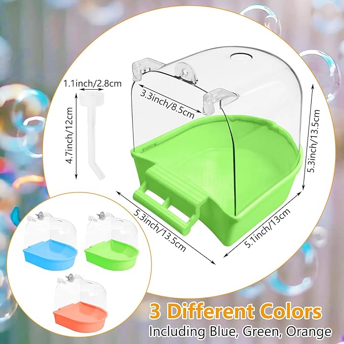Tfwadmx 3Pcs Bird Bath for Cage Hanging Parakeet Bath Box Clear Bird Bathtub - Image 2