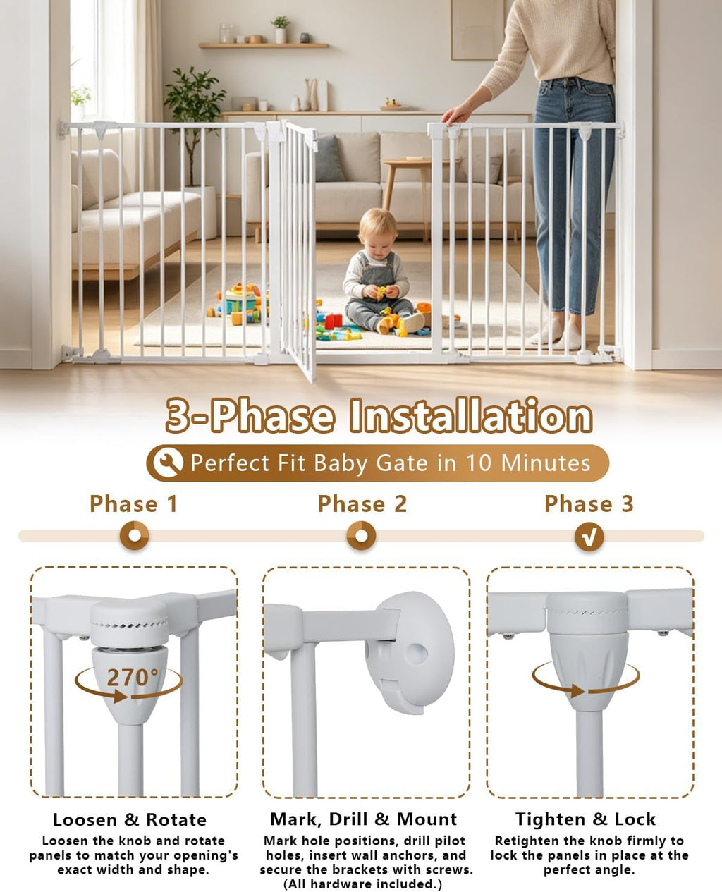 33-80" Extra Wide Baby Gate for Large Openings & Awkward Spaces, 30" Tall