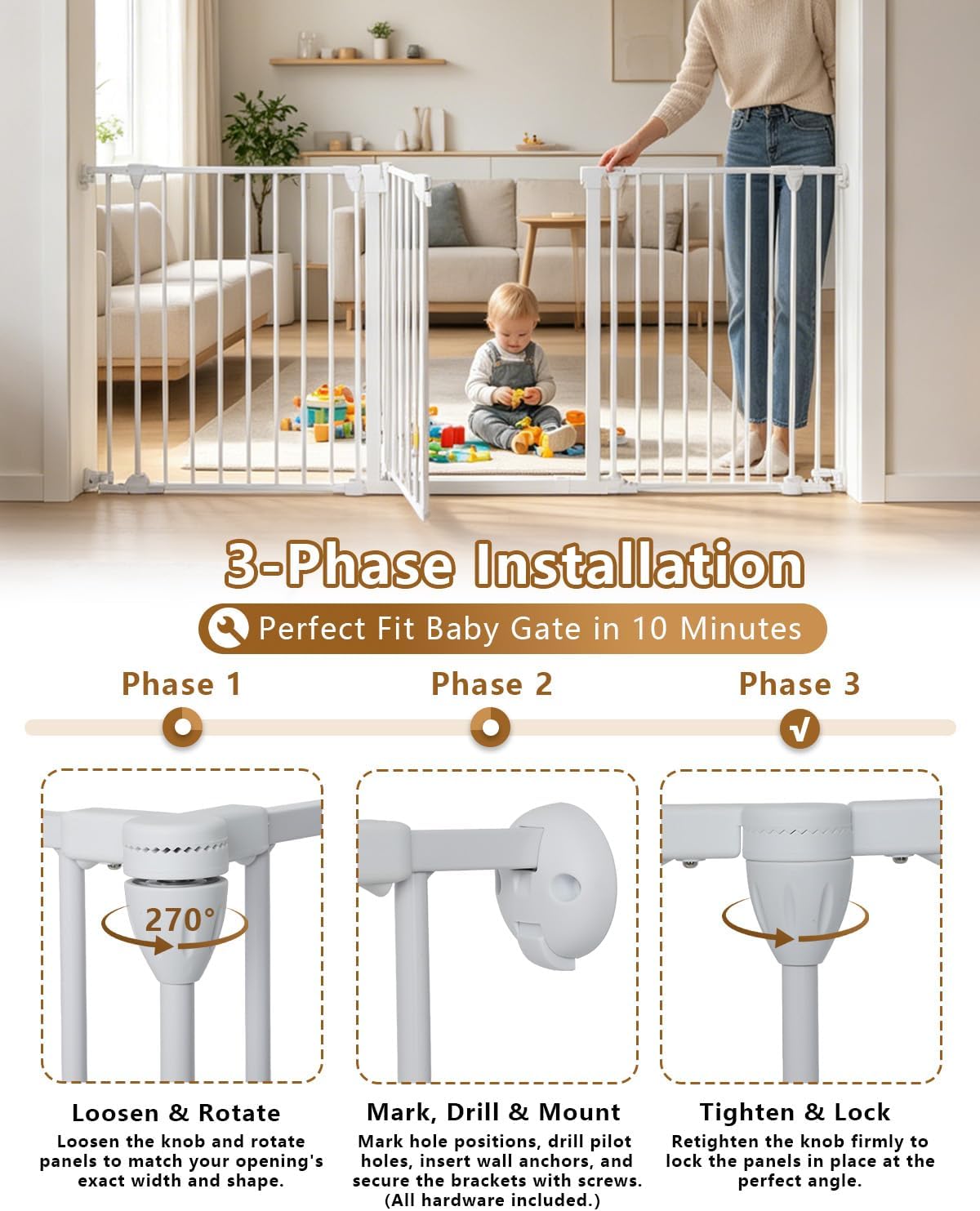 33-80" Extra Wide Baby Gate for Large Openings & Awkward Spaces, 30" Tall