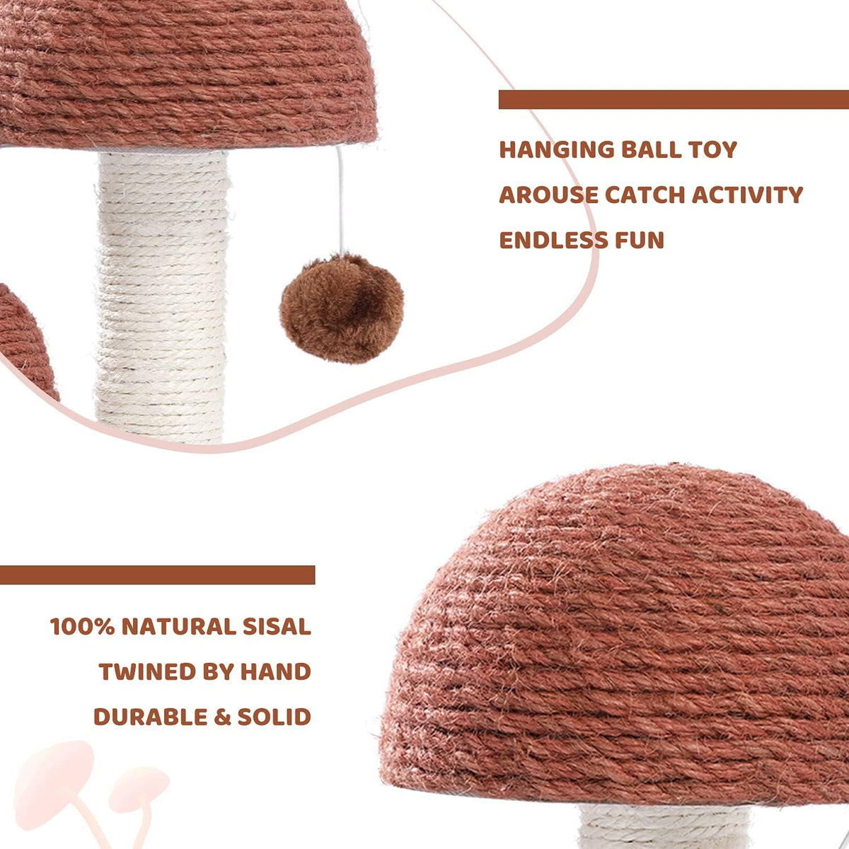 PETEPELA Mushroom Cat Scratching Post for Kittens & Small Cats, Brown
