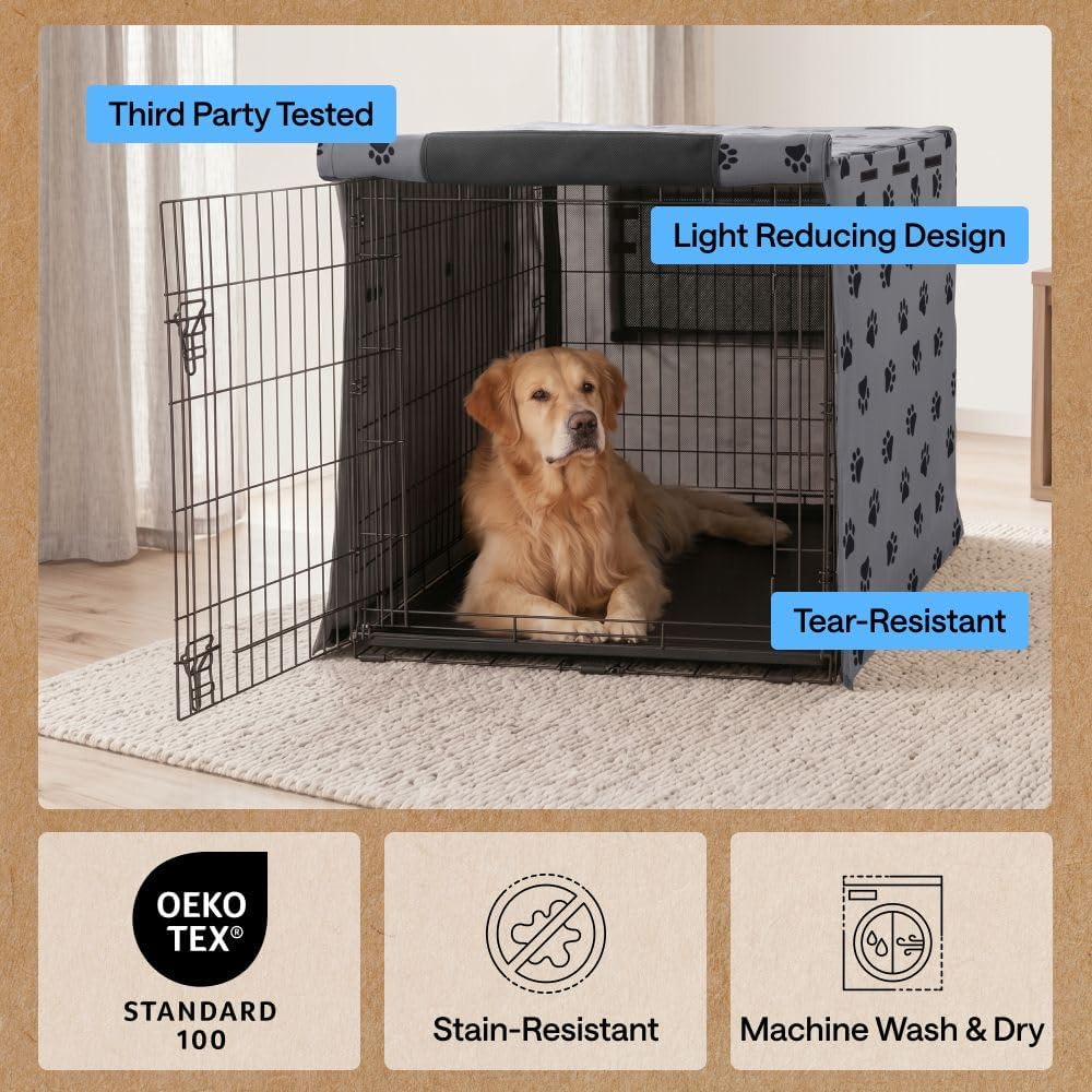 GORILLA GRIP Dog Enclosure Crate Cover Kennel Cage Topper 42in GrayBlackPaw