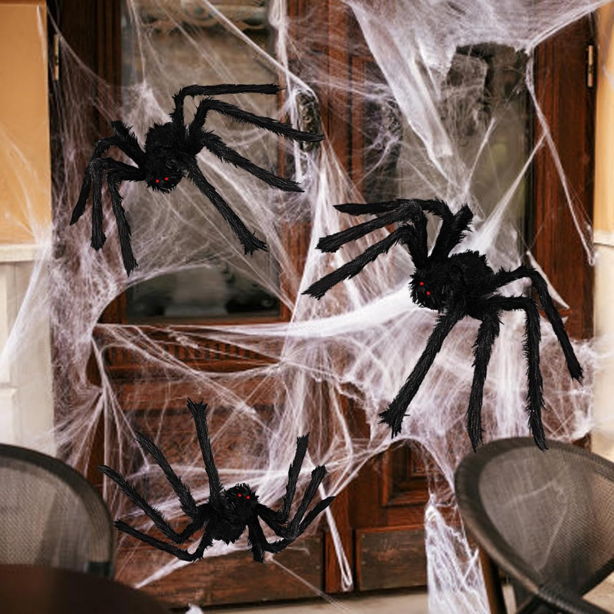 BILLMOSS Halloween Spider Decorations Outdoor - 5 PCS Giant Realistic Hairy Scary Spider Set, Creepy Indoor Yard Home Decor (5 Different Sizes)