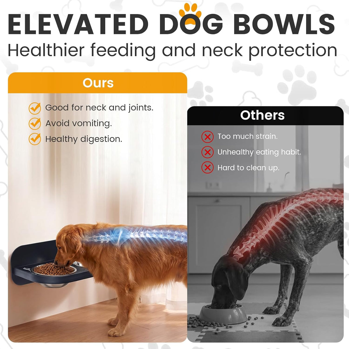 Raised Wall Mount Cat Dog Bowls, Adjustable Height Double Stainless Steel Food Water Bowls, Anti-Spill Elevated Pet Feeding Set, Pet Feeder for Kittens, Puppies, Black