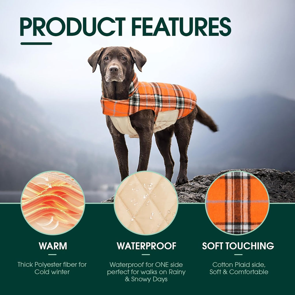 Kuoser Waterproof Dog Coat, Warm Reversible Dog Jacket with Leash Hole