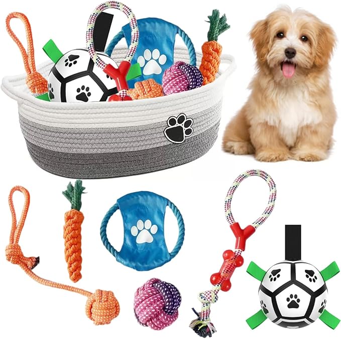 7 Pcs Puppy Dog Toys Storage Basket Set Dog Gift Chew Toys by Unknown