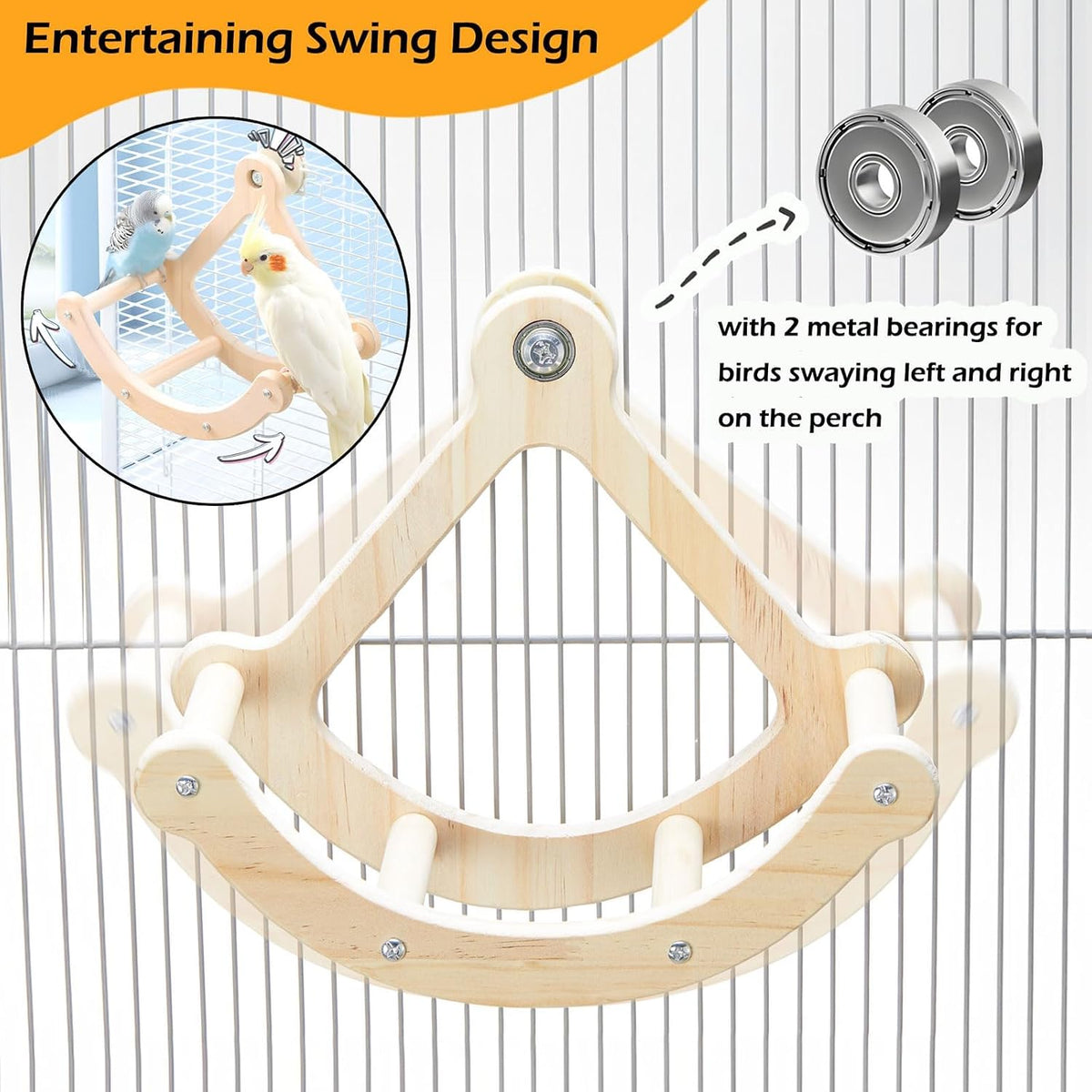 Bird Perch Toy, Wooden Interactive Rocking Parakeet Toys and Perches