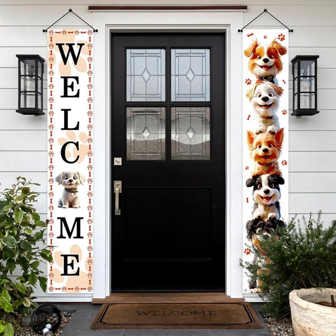 Aperturee Happy Dog Day Porch Banner, 12x72 Inch, Dog Paw Print Design - Image 3