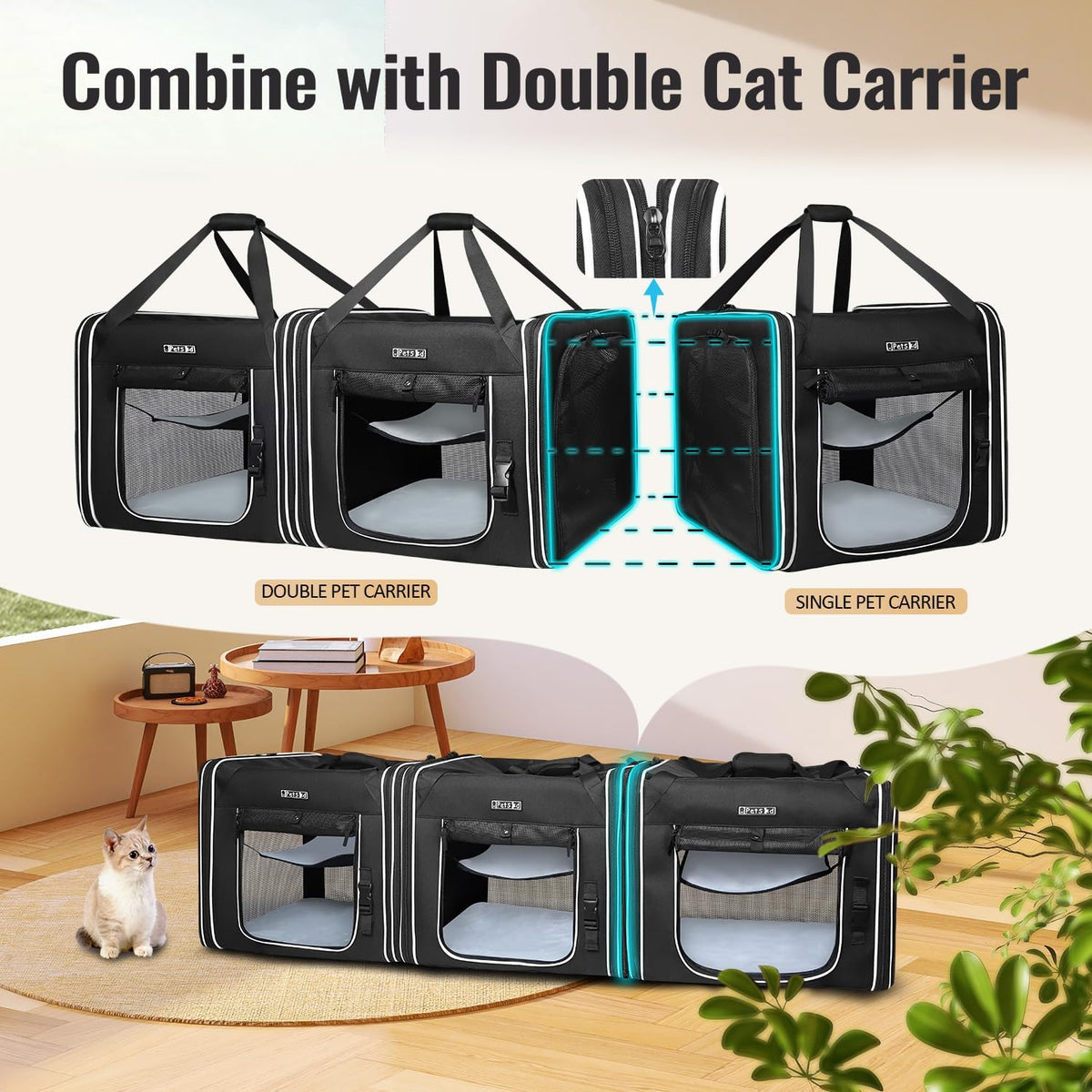 Petskd Combinable Pet Car Travel Carrier for a Large Cat/Medium Dog