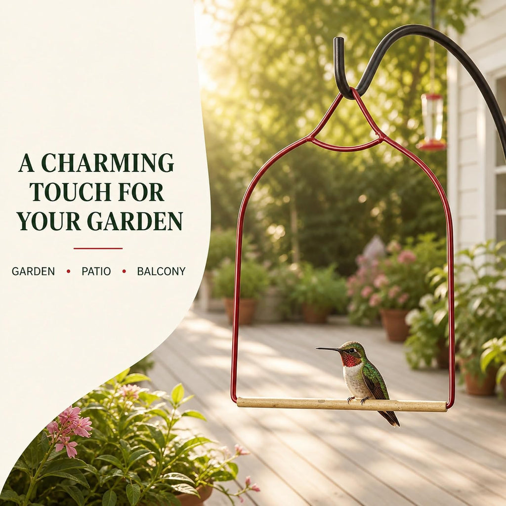 Rust-Proof Hummingbird Swing & Perch for Outdoors, Red Metal & Wood