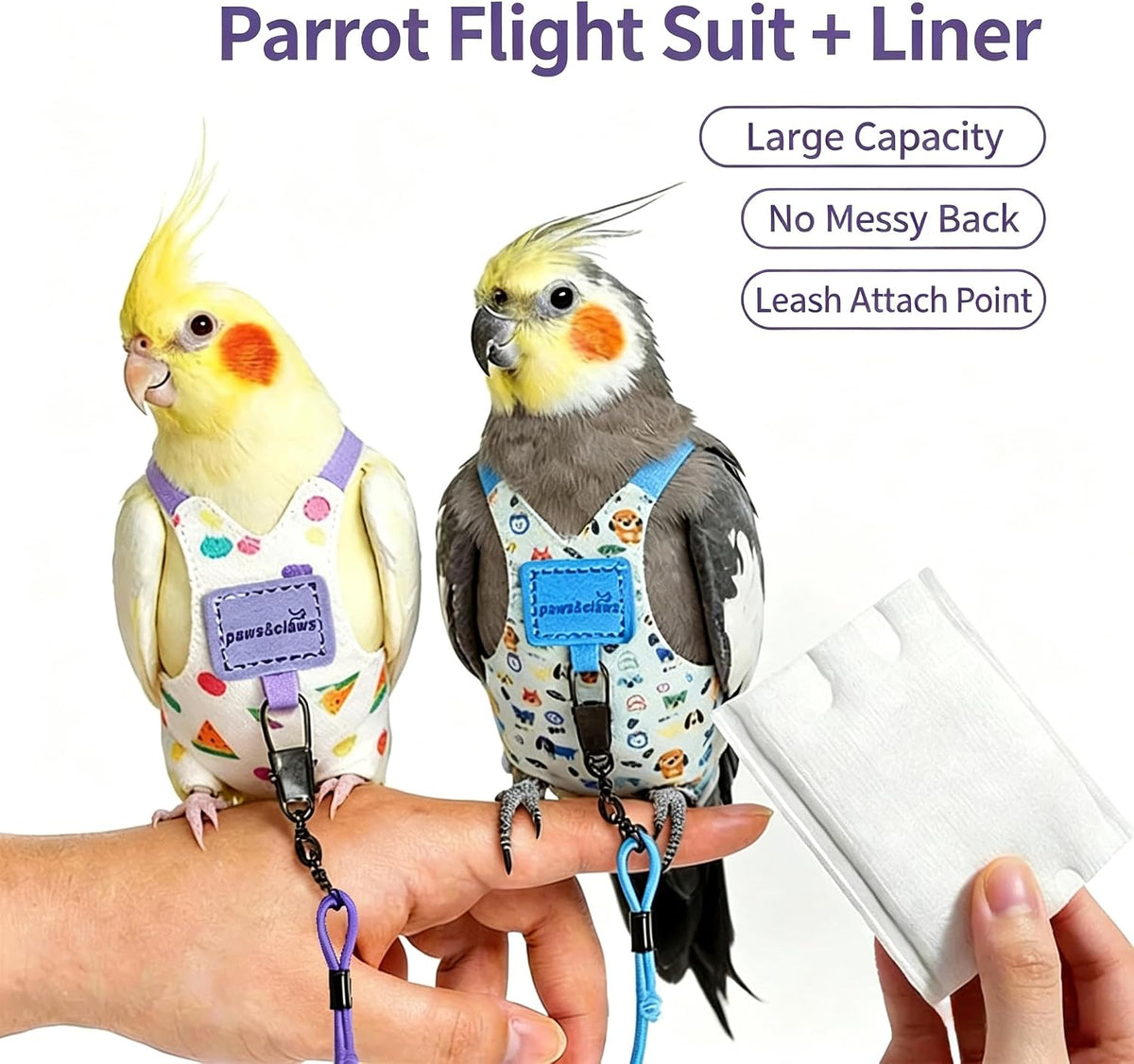 Parrot Flight Suit with 50 PCS Disposable Diaper Pads & 2M Leash
