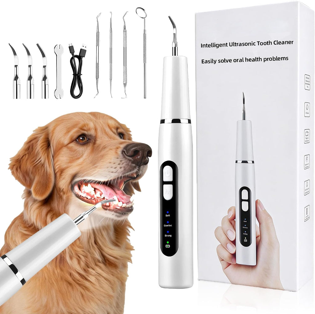 Ultrasonic Dog Teeth Cleaner Kit, Smart Sensor Pet Plaque & Tartar Remover for Dogs & Cats, Adjustable Modes Teeth Cleaning Tool with LED Light, IPX5 Waterproof USB Rechargeable Dog Dental Care Kit