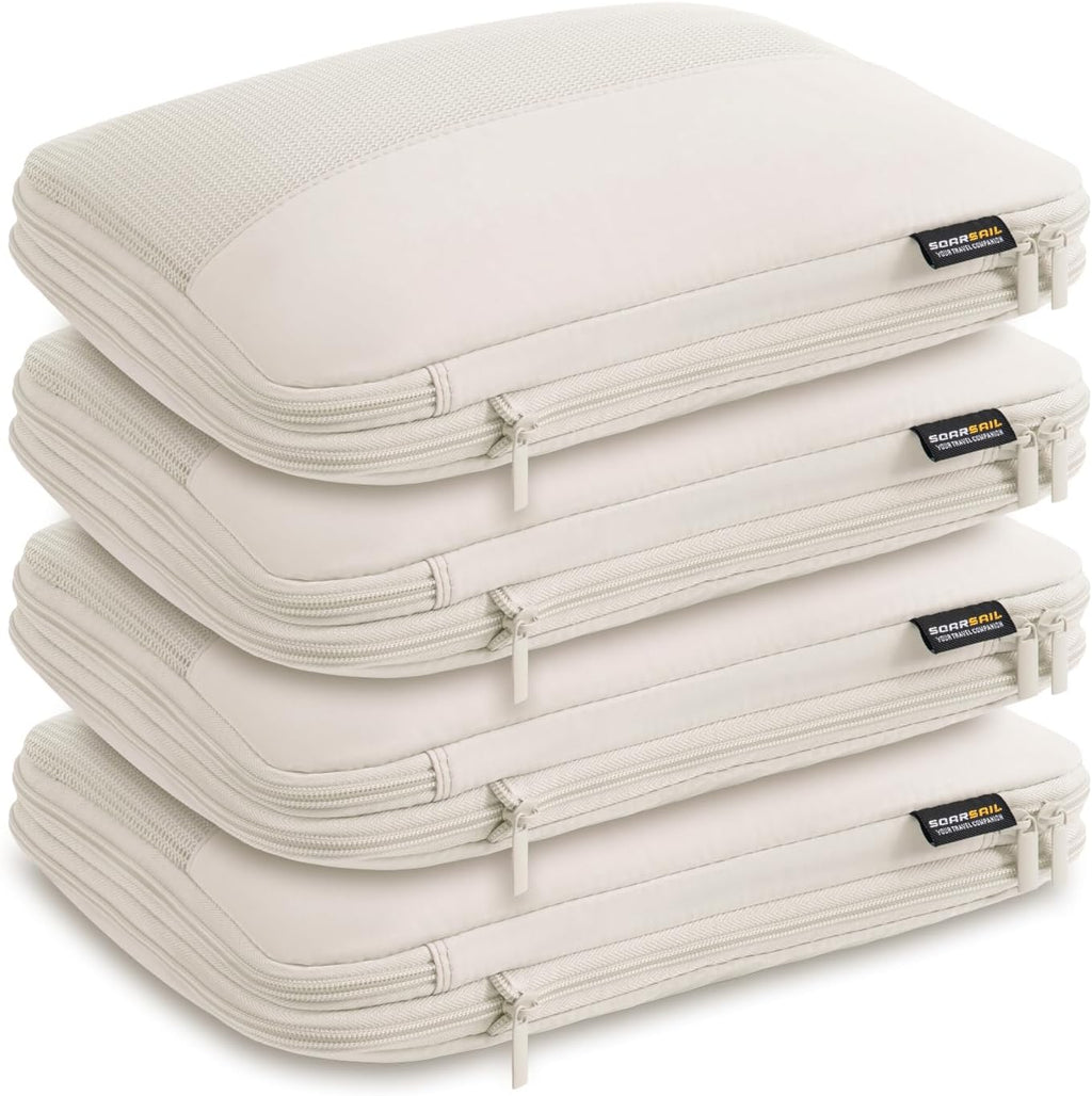 4 Medium Compression Packing Cubes for 3–7 Day Travel, Off White