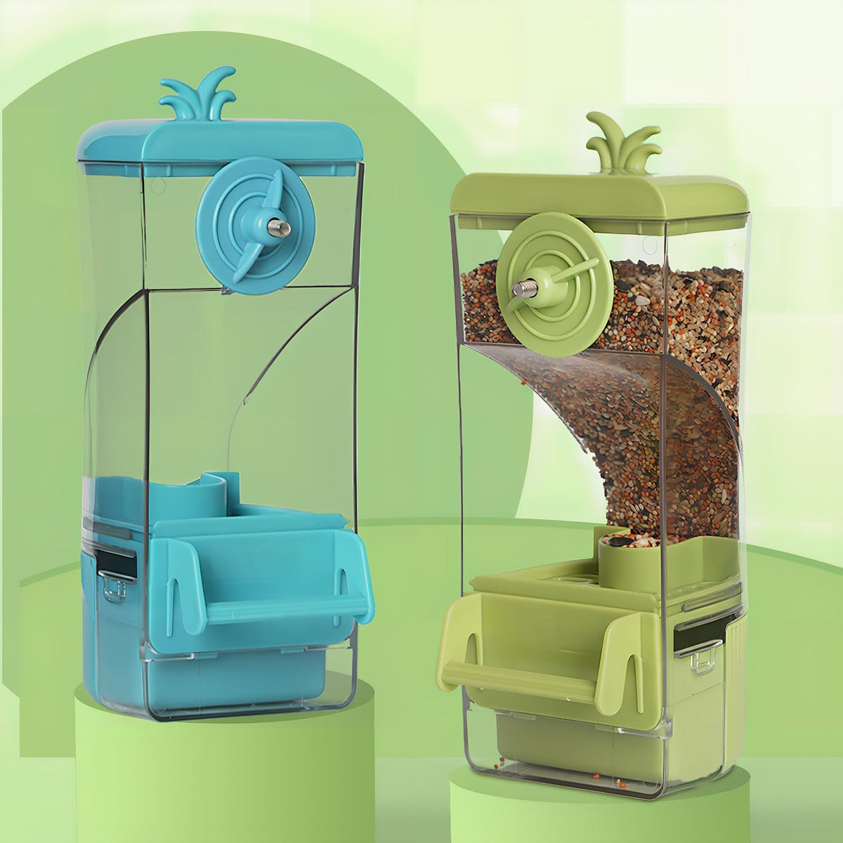 Automatic Bird Feeder for cage, Easy to Clean, Hanging Large Capacity, Clear Bird feeders for Window Viewing (Green)