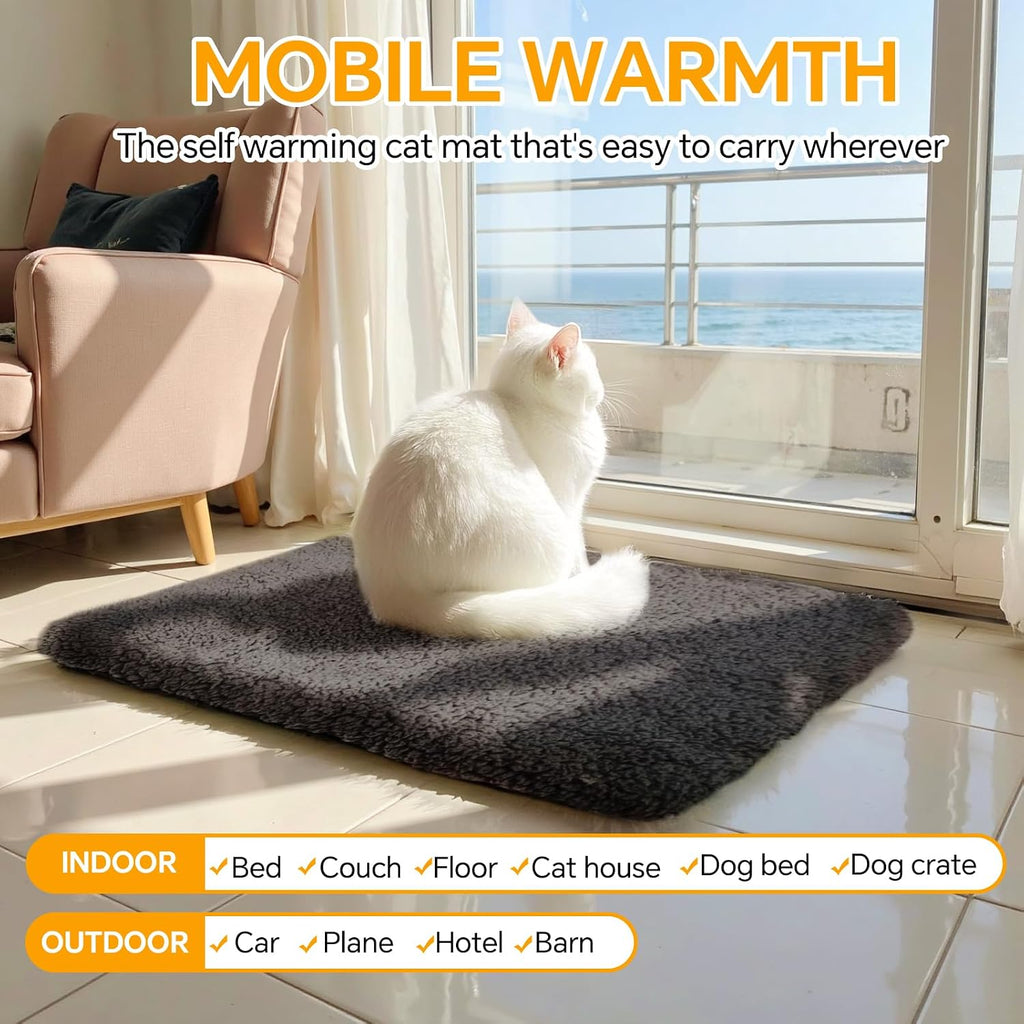 Self Warming Cat Bed Self Heating Cat & Dog Pad - Waterproof Heated Thermal Mat, Non-Slip, Washable for Senior Pets, Kittens, Dogs, Indoor/Outdoor Use, Non-Electric(Dark Grey, 24" X 18")