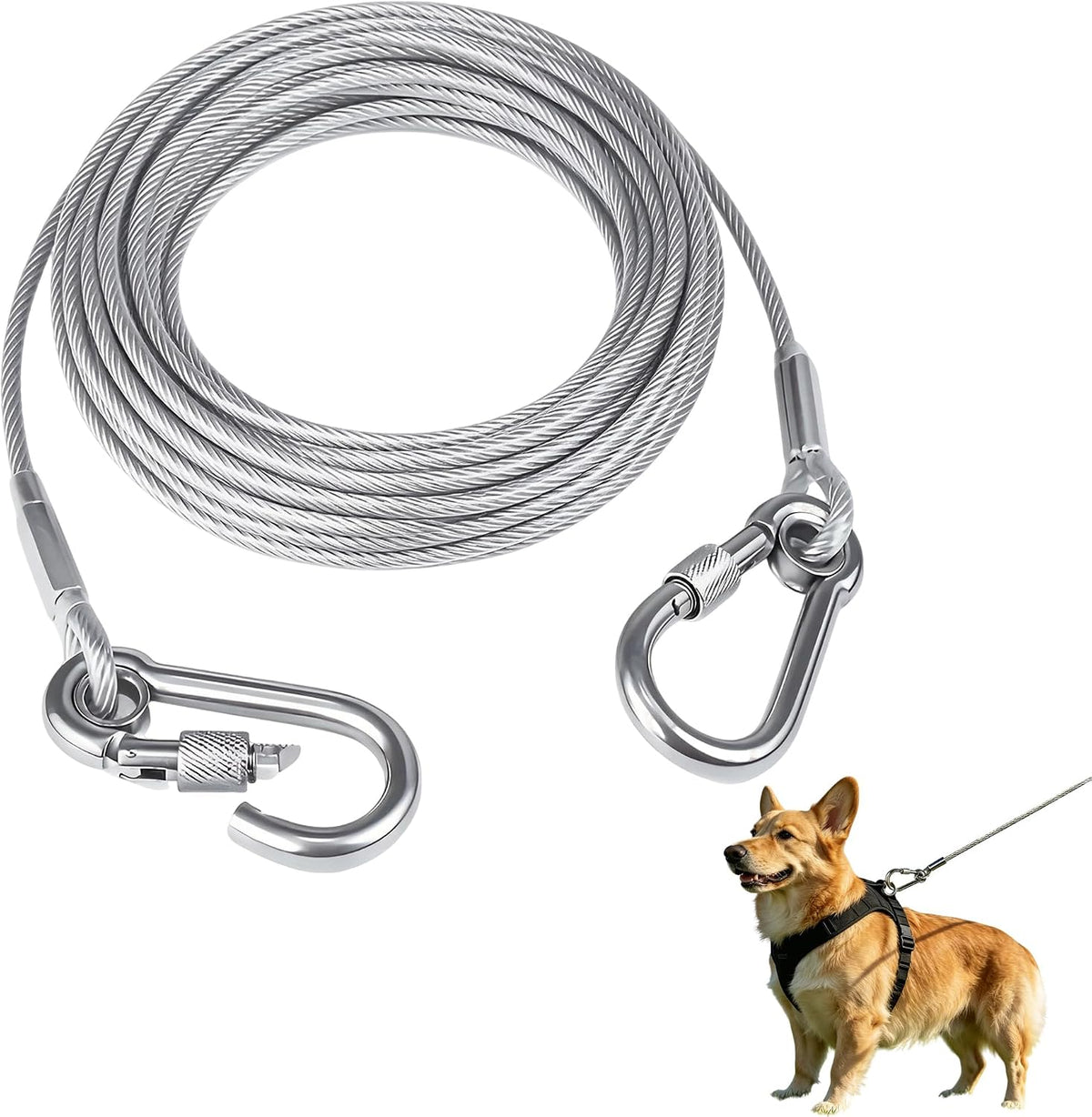 Steel Reflective Tie Out Cable, Wire Clothesline & Dog Leash(16.4FT)