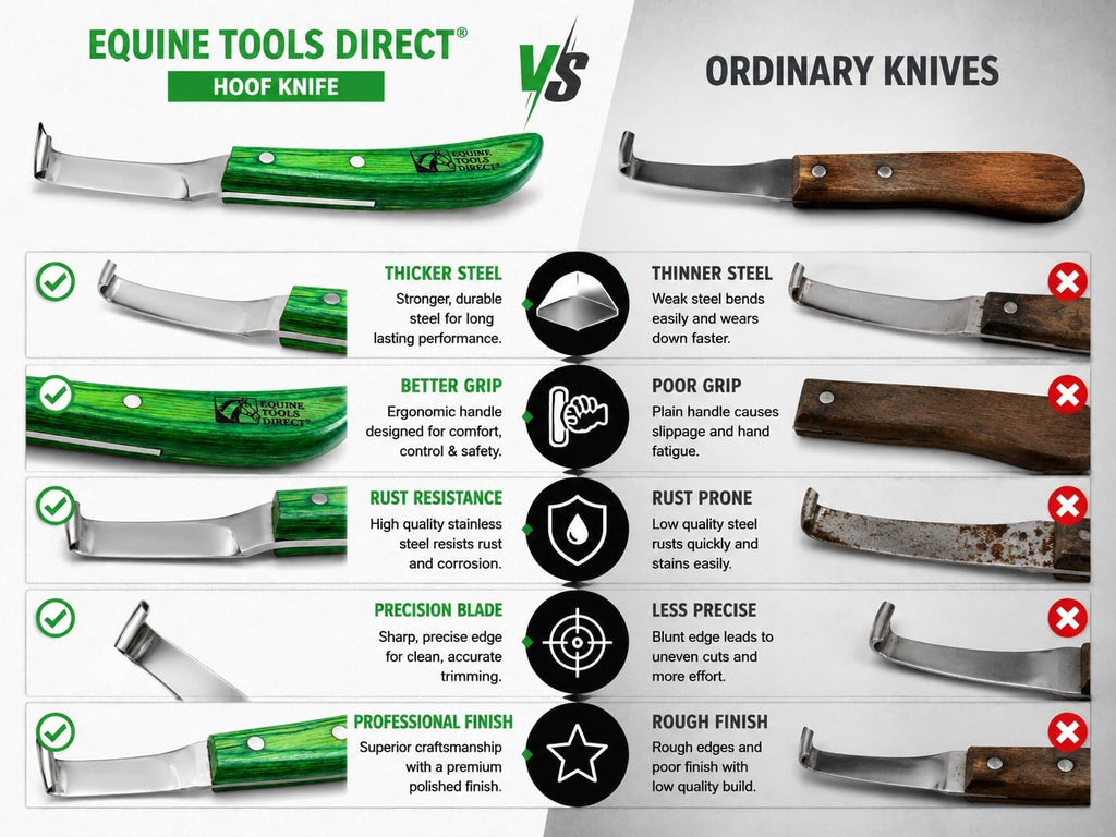 Right-Hand Straight Blade Hoof Knife, Green Handle