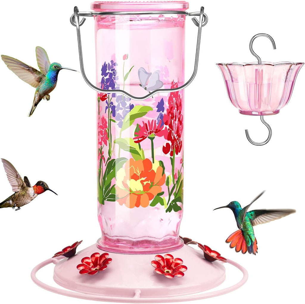 Kingsyard Patterned Glass Hummingbird Feeder for Outdoor Hanging