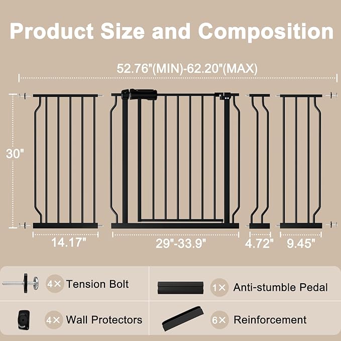 WAOWAO Baby Gate 52.76-62.2" Extra Wide Pressure Mounted Walk Through Swing - Image 6