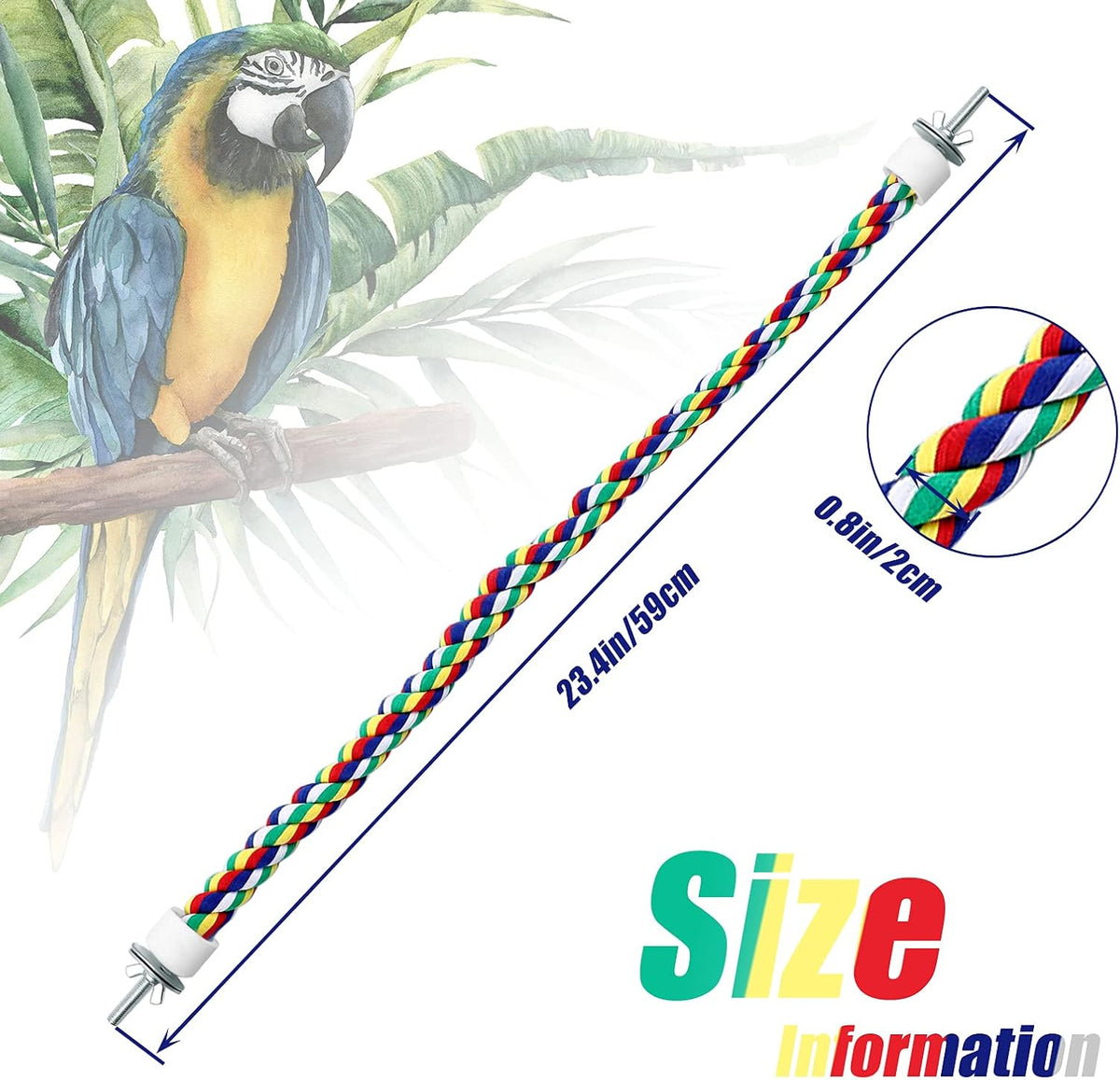 2 Pcs Bird Rope Perches Climbing Rope Bird Cage Accessories, 21.6 Inch