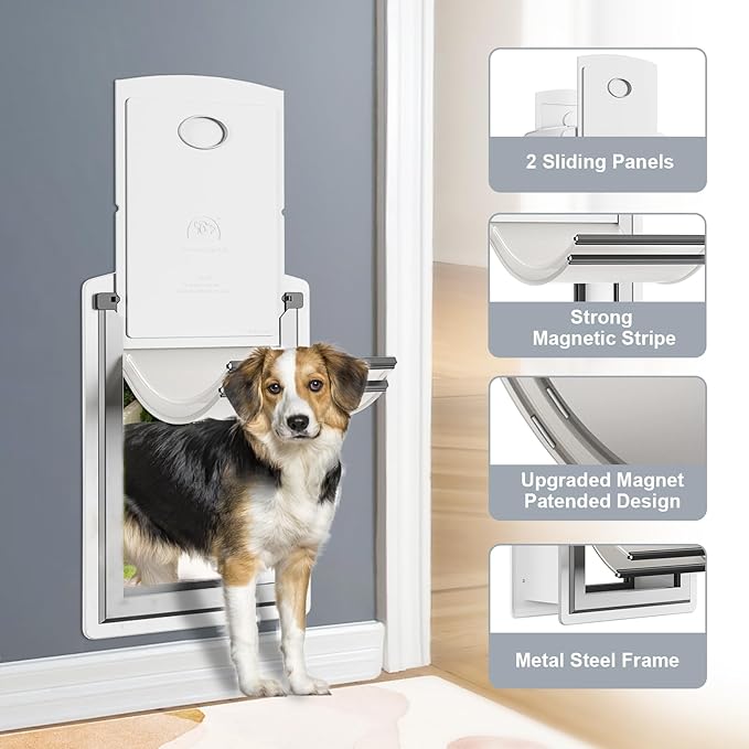 Steel Dog Door for Wall, Energy Efficient Pet Door, Telescoping Tunnel and - Image 2