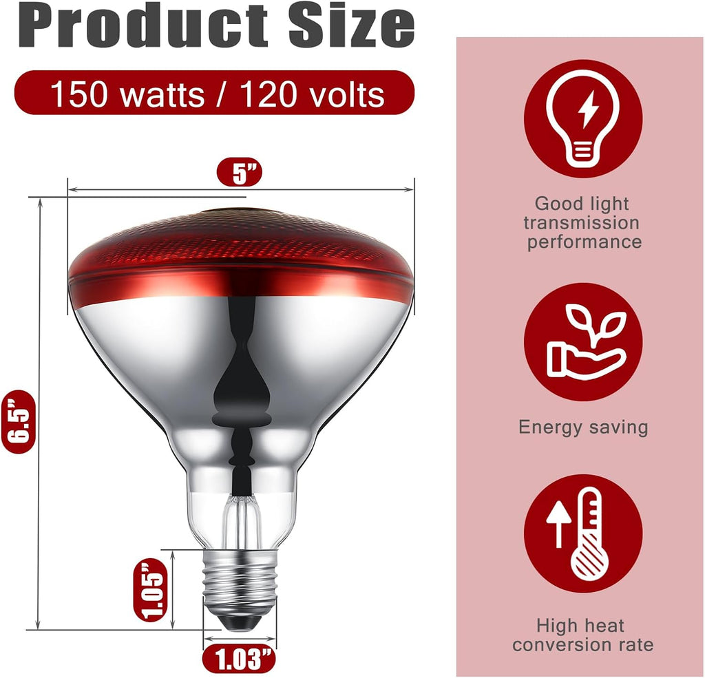 VIHOSE 8 Pack Heat Lamp Bulbs, Red Infrared Bulbs 120 V, 150 Watt