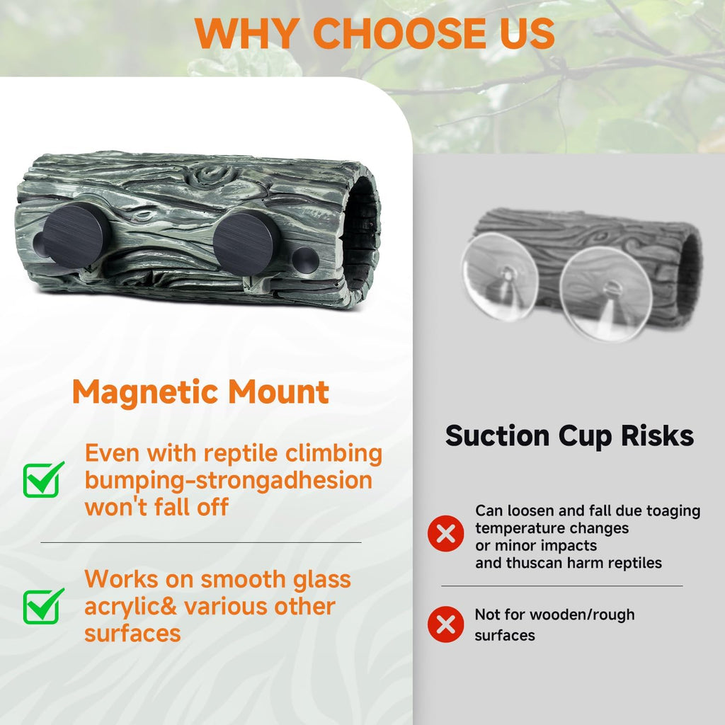 Magnetic Crested Gecko Hide - Resin Hollow Log Cave, Reptile Hide Cave, Reptile & Amphibian Habitat Hideouts, Climbing Toy Reptiles Tank Accessories Terrarium Decor