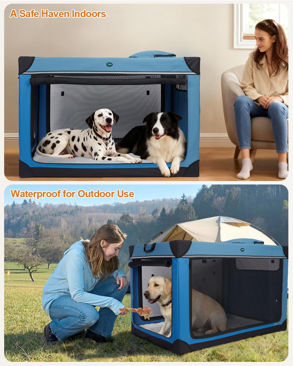 Ownpets Collapsible Travel Dog Crate for Large Dogs, 48x31x31 inches, Blue
