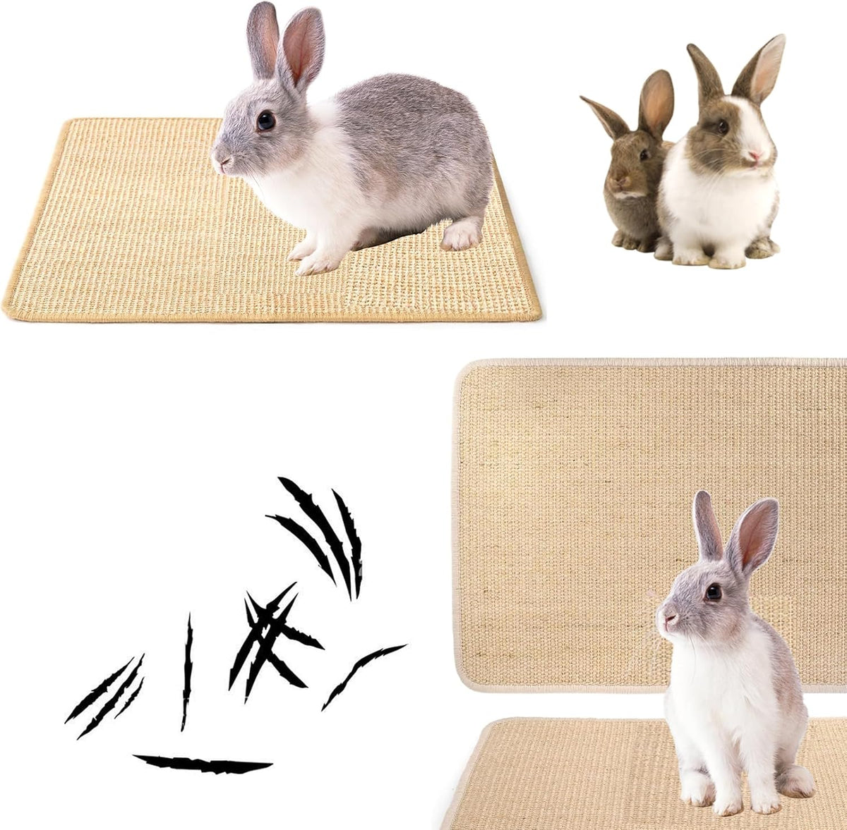 KABASI 2PCS Rabbit Scratcher Mat, Natural Bunny Chew Toys Scratching Pad