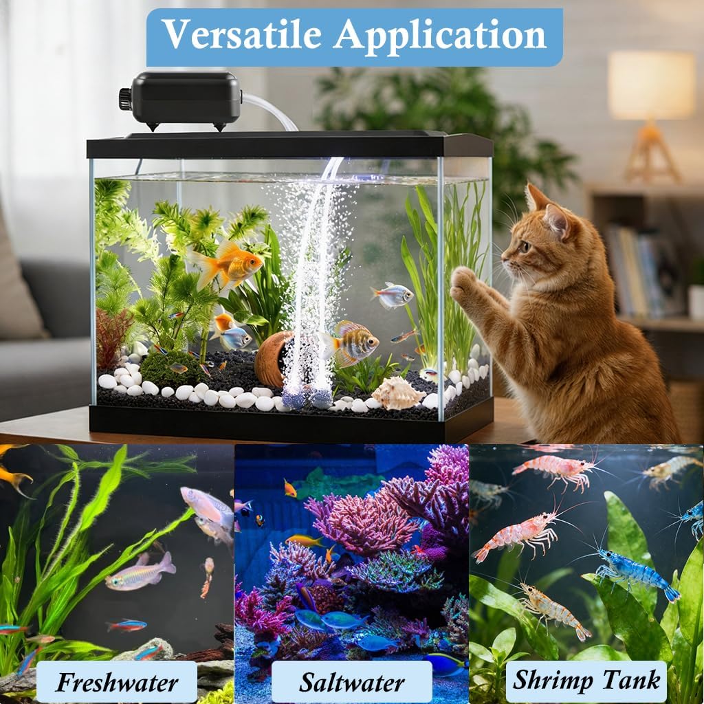 Dirvin Aquarium Air Pump, Ultra Quiet Adjustable Fish Tank Bubbler 3.5W